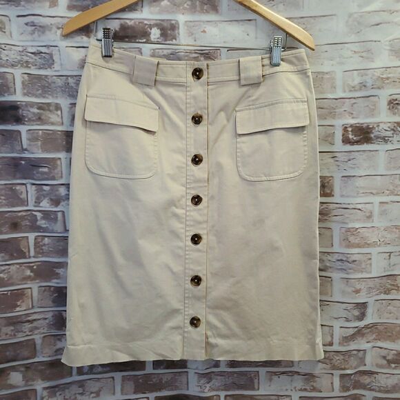 Brooks Brothers Skirt 10 Beige Button Front Knee Length Pockets - Picture 1 of 11